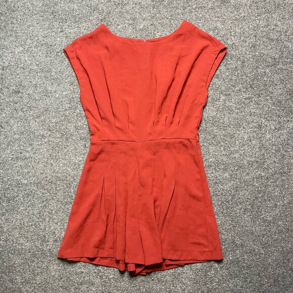 Topshop Pants - Topshop Womens Romper Playsuit Orange Pleated Jewel Neck Cap Sleeve Short 2 New